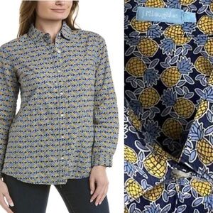 J McLaughlin Button Up Women’s Shirt Novelty Print Yellow Pineapple Women Size S